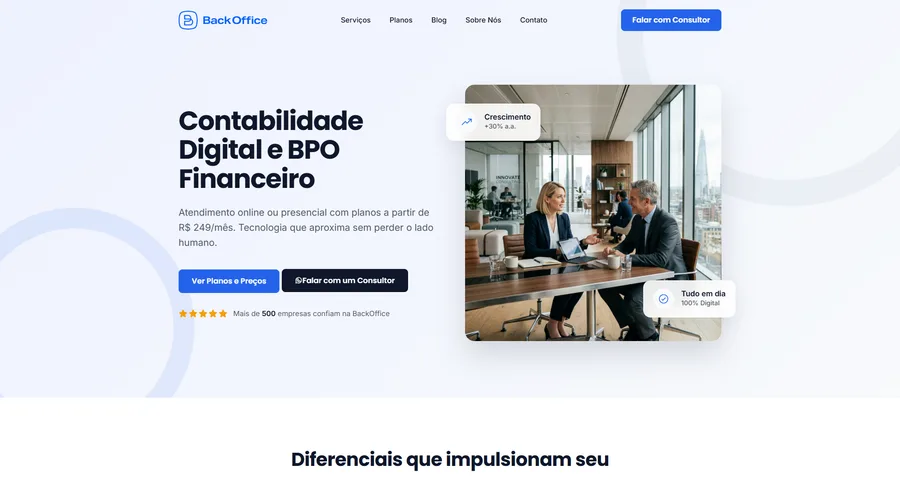 Página inicial do site BackOffice