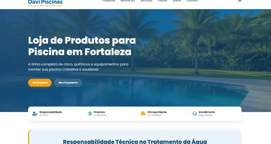 Página inicial do site Davi Piscinas