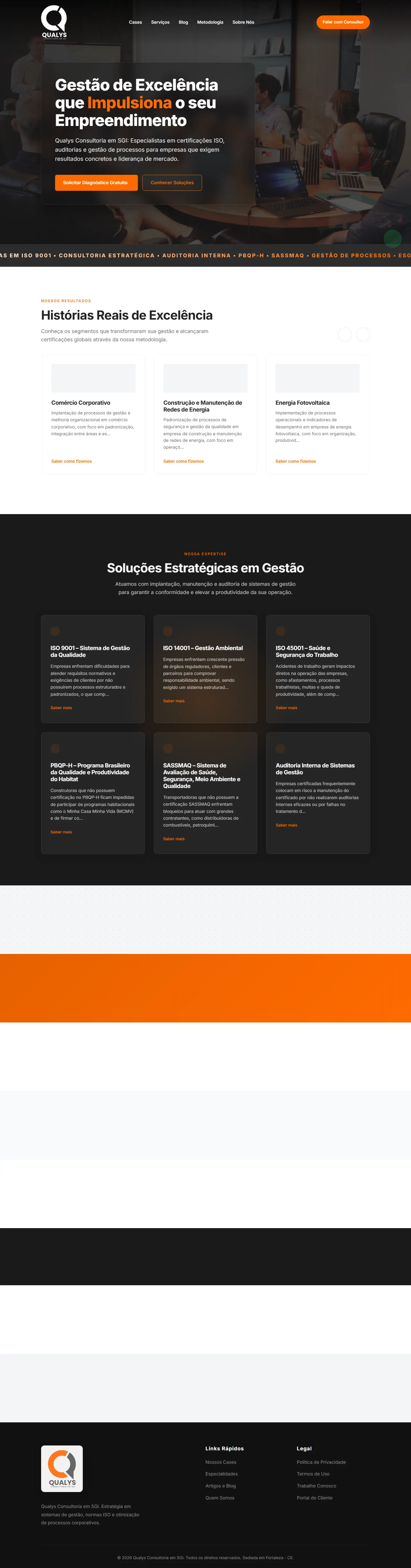 Captura completa da página inicial do site Qualys Consult