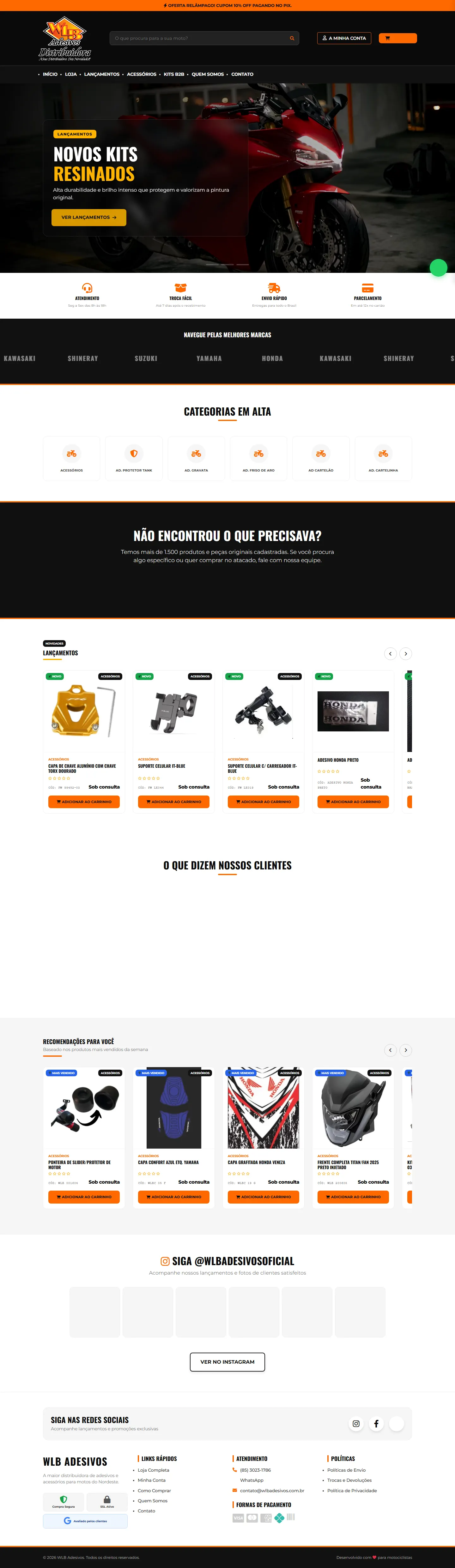 Captura completa da página inicial do site WLB Adesivos