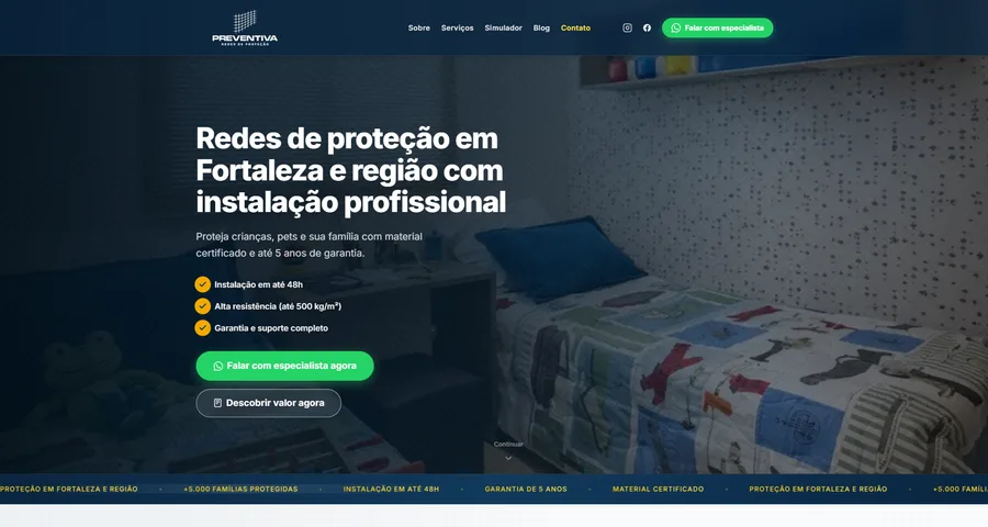 Página inicial do site Preventiva Redes