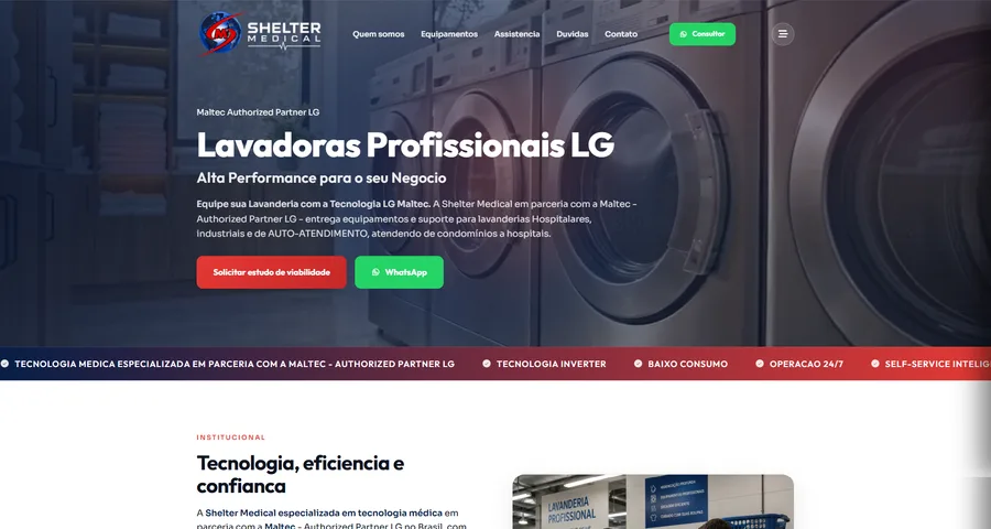 Página inicial do site Shelter Medical